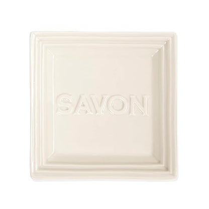 Pre de Provence Marseille Olive Oil Ceramic Soap Dish, Keeps Bar Dry and Protects Countertops, 4.3" Square