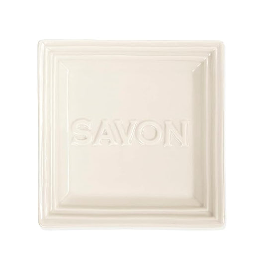 Pre de Provence Marseille Olive Oil Ceramic Soap Dish, Keeps Bar Dry and Protects Countertops, 4.3" Square