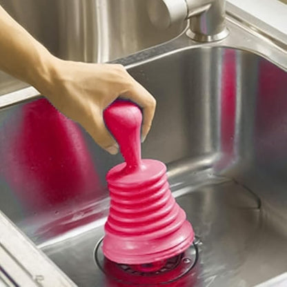 Kitchen Sink Drain Plunger, PP Bellows Air Pressure Tool for Toilet Bowl Unclogging, High Power Squeeze Cleaner for Bathroom Shower Clog Removal, Bathtub Drain Hair Remover(Rose Red)
