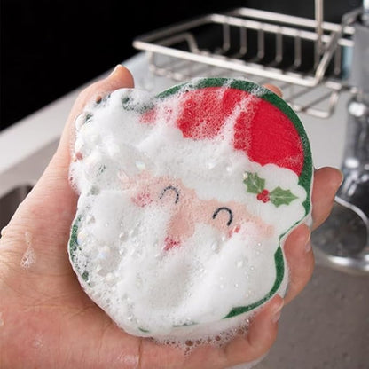 4pcs Cute Christmas Dishwashing Sponges Reusable Kitchen Scrubbers for Cleaning Thickened Design for Sturdy Use Kitchen and Bathroom Cleaning