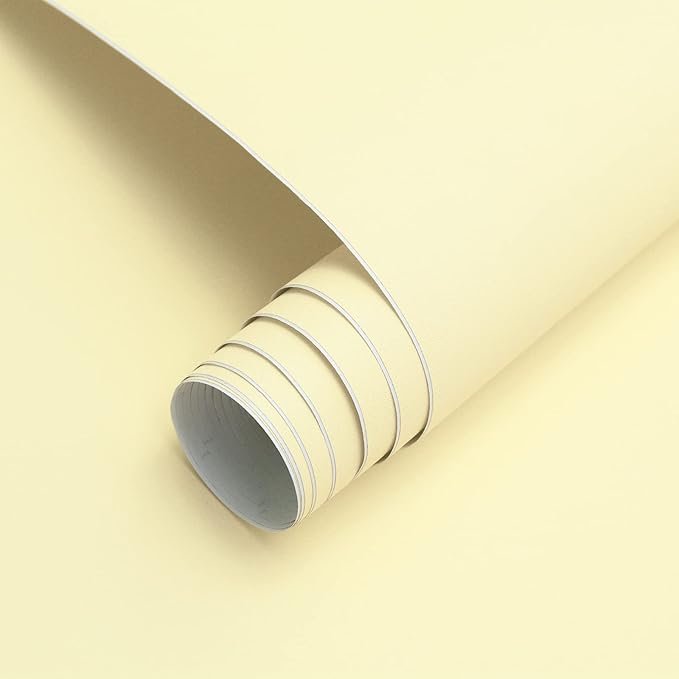 HeloHo Solid Light Yellow Wallpaper 394"X15.7" Matte Textured Contact Wallpaper Peel and Stick Self Adhesive Removable Wallpaper Waterproof Paper for Living Room Bedroom Decor