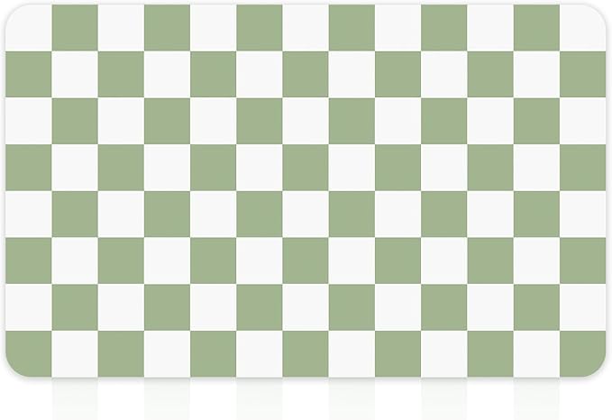 12" x 20" Checkered Dish Drying Mat for Kitchen Counter, Absorbent Coffee Bar Mat for Espresso Machine Coffee Countertops Accessories (Green)