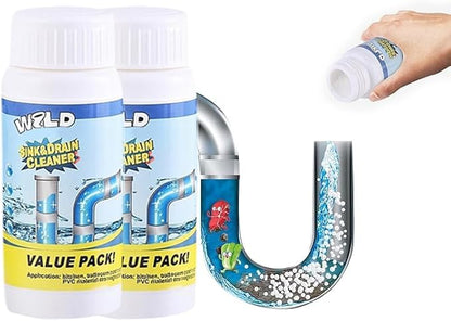 Saker Wild Sink and Drain Cleaner Powder|Multi-functional Sink Drain Cleaning|Powerful Pipe Dredging Agent|Rapid-Foam Fast-Acting Pipe Declogger for Kitchen,Bathroom,Toilet,Pipe Maintenance (2 PCS)
