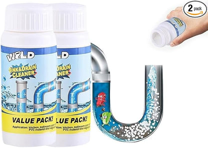 Foaming Sink & Drain Cleaner Powder, 2026 Upgraded Fast-Acting Pipe Declogger for Kitchen Bathroom Shower Toilet, Powerful Rapid Foam Drain Opener for Hair Grease & Odor Removal (2pcs)