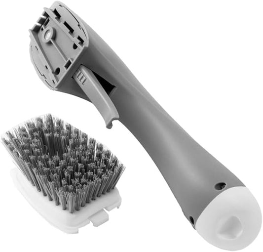 Cleaning Brush Tile Brush Bristles Scrub Brush with Soap Dispensing Long Handle Comfort Grip Heavy Duty for Bathroom Shower Kitchen Sink Floor Tile Cleaner Household Cleaning Tool (Grey)