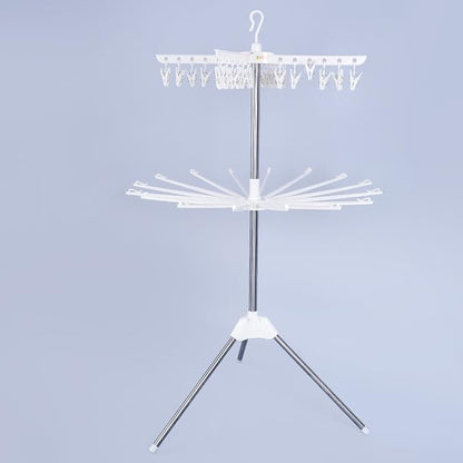 BAOYOUNI Foldable Clothes Drying Rack 2-Tier Indoor Outdoor Space Saving Stand Hanger with 24 Clips and 16 Towels Bars for Baby Clothes, Cloth Diapers, Socks, Bras, Towels, Underwear (Ivory)