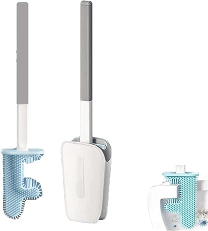 No Dead Corner Cactus Toilet Brush Silicone Toilet Brush and Holder Set Flexible Toilet Brushes for Bathroom Toilet Bowl Cleaner Brush with Base Long-Handled Toilet Brush for Deep Cleaning (White)