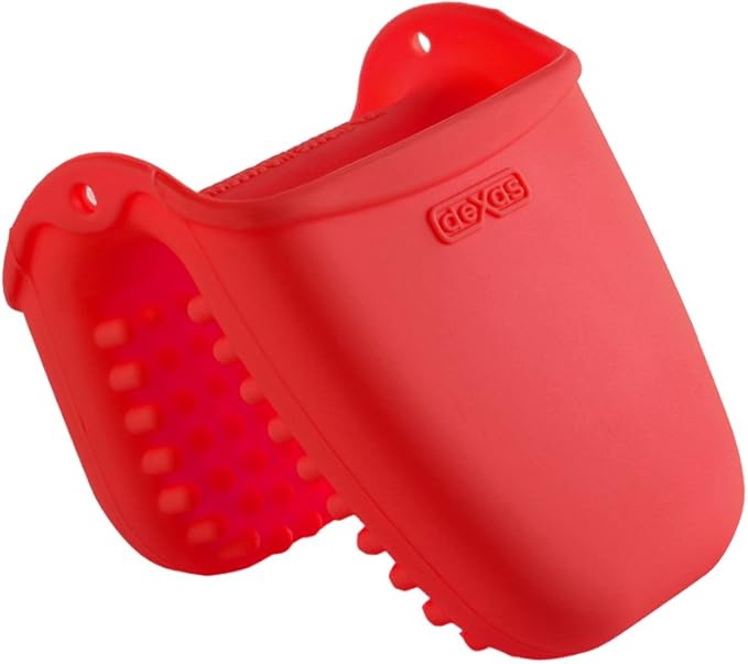 Dexas Mini Silicone Oven Mitt with Raised Nibs, Heat Resistant to 450°F, Red, Dishwasher Safe
