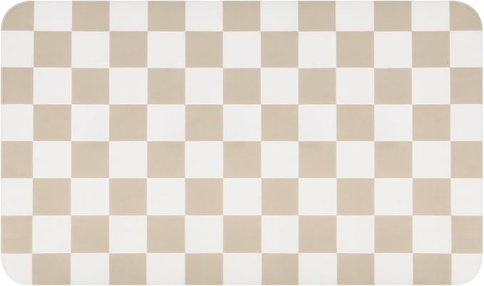 CooRug Checkered Dish Drying Mat for Kitchen Counter, Absorbent Non-Slip Coffee Mat, Heat Resistant Mat for Countertops Coffee Bar Decor 16" x 24" Khaki