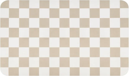 CooRug Checkered Dish Drying Mat for Kitchen Counter, Absorbent Non-Slip Coffee Mat, Heat Resistant Mat for Countertops Coffee Bar Decor 17" x 32" Khaki