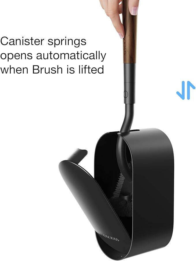 Toilet Bowl Brush and Holder, OSCIOSS Toilet Brush Set with Ergonomic Design, Compact Size, Durable Bristles, RV Toilet Brushes & Holders for Dead Corner Clean (Wood&Black, 1pack)
