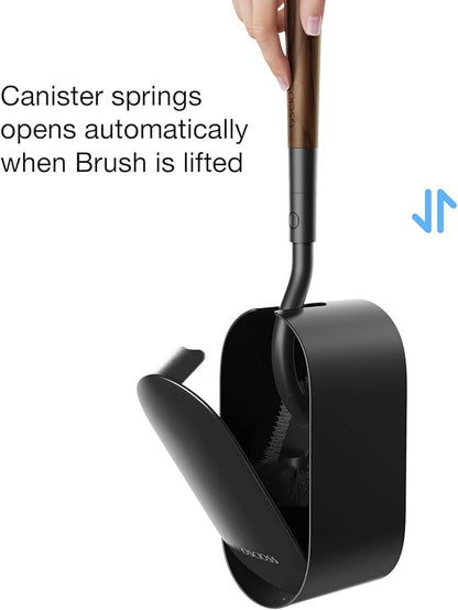 Toilet Bowl Brush and Holder, OSCIOSS Toilet Brush Set with Ergonomic Design, Compact Size, Durable Bristles, RV Toilet Brushes & Holders for Dead Corner Clean (Wood&Black, 2pack)