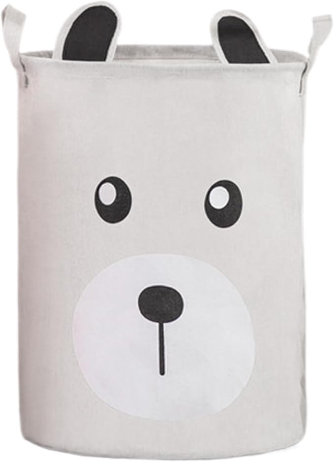 Kids Laundry Basket, Canvas and Linen Round Laundry Basket with Handles, Foldable Large Capacity Organizer for Storing and Children's Toys