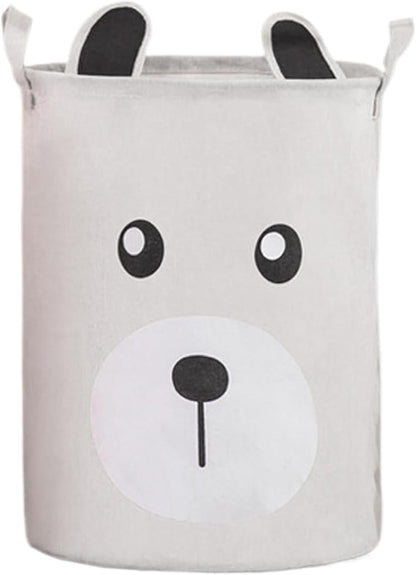Kids Laundry Basket, Canvas and Linen Round Laundry Basket with Handles, Foldable Large Capacity Organizer for Storing and Children's Toys