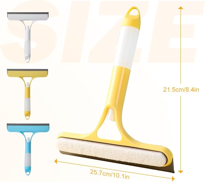 3 in 1 Window Cleaning Scraper, 2025 New Window Squeegee with Spray for Shower Glass All-Purpose Window Cleaner Tool (Yellow+Blue)