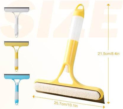 3 in 1 Window Cleaning Scraper, 2025 New Window Squeegee with Spray for Shower Glass All-Purpose Window Cleaner Tool (Yellow+Blue)