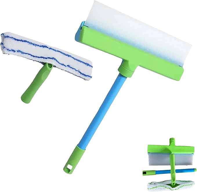 AquaSwipe Window Squeegee, Aqua Swipe Window Cleaner, Recyclable Silicone Window Squeegee Kit with Microfiber Scrubber, Glass Cleaning Tools for Shower Glass Mirror, Car(Blue*2)