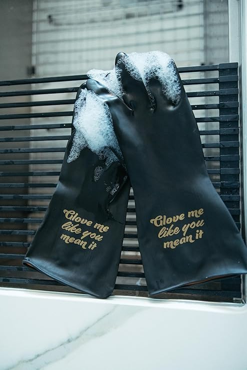 We Glove It™ Chic Black Dishwashing Gloves – Stylish, Reusable & Fun Gift with Flirty Sayings for Kitchen Cleaning