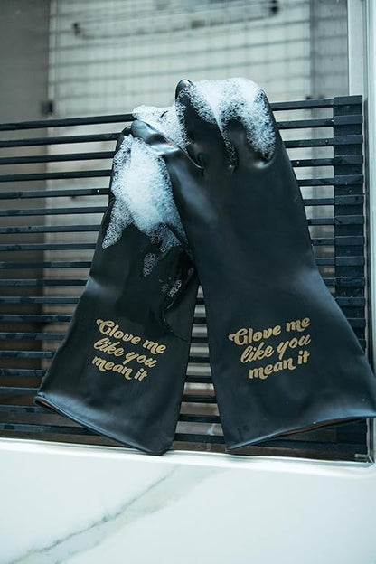 We Glove It™ Chic Black Dishwashing Gloves – Stylish, Reusable & Fun Gift with Flirty Sayings for Kitchen Cleaning