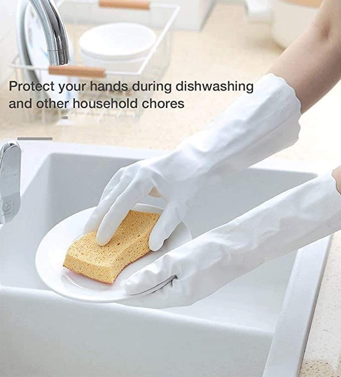 Alimat PluS 2 Pack Reusable Cleaning Gloves Latex Free, Dishwashing Gloves with Cotton Flock Liner and Embossed Palm, Waterproof Household Gloves for Laundry, Gardening（Small）