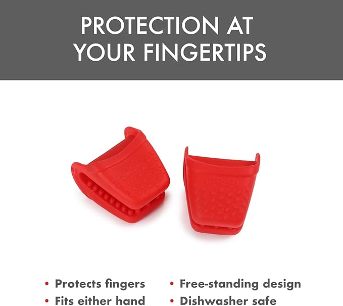 Dexas Micromitt Silicone Oven Mitts - Heat Resistant to 450°F, Set of 2, Dishwasher Safe, Non-Slip Grip, Red