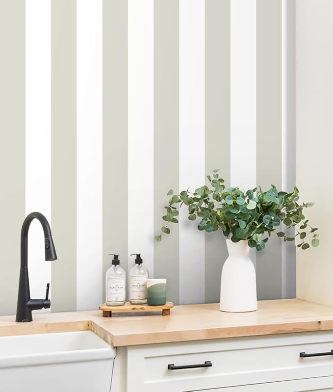 Guvana 17.7"x394" Striped Wallpaper Brown Peel and Stick Wallpaper Brown and White Contact Paper Modern Removable Waterproof Wall Paper for Accent Wall Laundry Room Decor