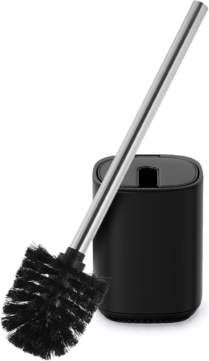Toilet Brush and Holder Set Durable Toilet Scrubber Sleek Toilet Bowl Brush Stainless Steel Bathroom Toilet Brush Set with Lid Toilet Cleaning Brush(1, Black)