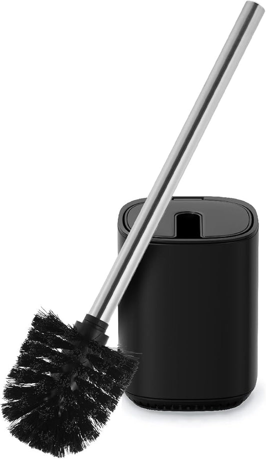 Toilet Brush and Holder Set Durable Toilet Scrubber Sleek Toilet Bowl Brush Stainless Steel Bathroom Toilet Brush Set with Lid Toilet Cleaning Brush(1, Black)