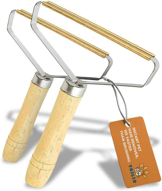 Pet Hair Remover – Multi Fabric Edge Carpet Rake Scraper with Rust-Resistant Copper Blade – Cat and Dog Hair Remover for Couch, Rugs, Car & Furniture (2 Pack)