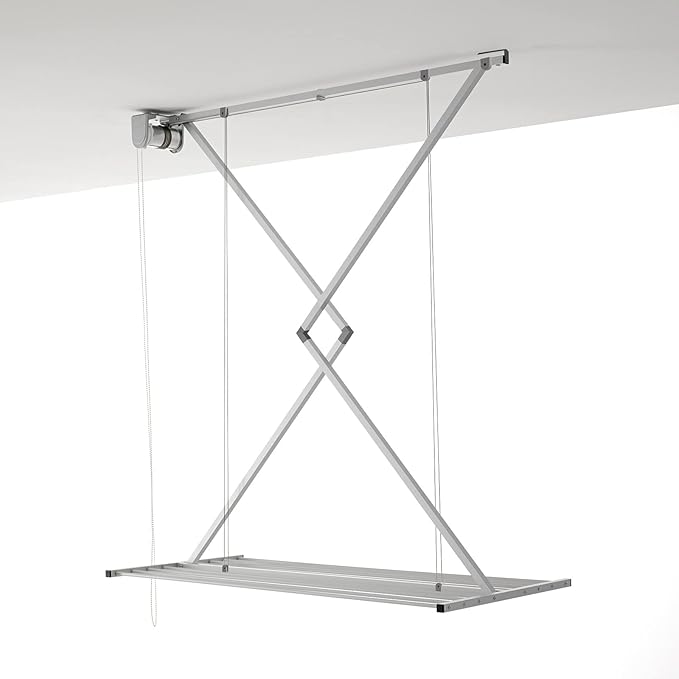 foxydry Mini, Ceiling Mounted Clothes Drying Rack with Pulley, Vertical Folding Laundry Clothes Airer, extensible Drying Rack for Indoors and Outdoors