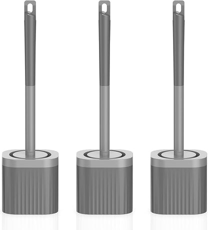 Toilet Bowl Brush and Holder, 3 Pack Compact Toilet Brush Set with Nylon Bristles Toilet Brush Hidden Scrubber Brushes for Bathroom Cleaning-Grey