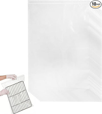 10 PCS No Scrub Oven Rack Cleaning Bags – Thickened Reusable Leak-Resistant PE Bags for Deep Soaking Grill Grates, Heavy-Duty Cleaning Bags for BBQ Grills,Metal Grates (15.7 × 23.7 in)