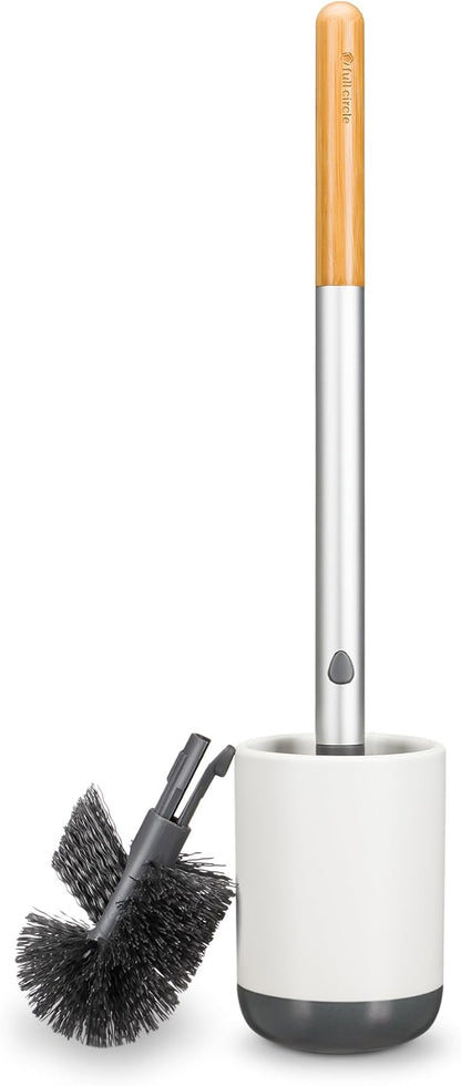 Full Circle Scrub Queen, Bathroom Toilet Brush with Ceramic Holder and Instant-Dry Coating for Mold & Mildew Prevention, More Hygenic Toilet Cleaning Scrubber, Replaceable Head, White