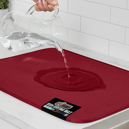 GORILLA GRIP Ultra Water Absorbent Microfiber Dish Drying Mat, 18x32, Quick Dry Thick Mesh, Slip Resistant Pad for Sink Dishes or Under Rack, Kitchen Counter Accessories, Machine Wash Mats, Red