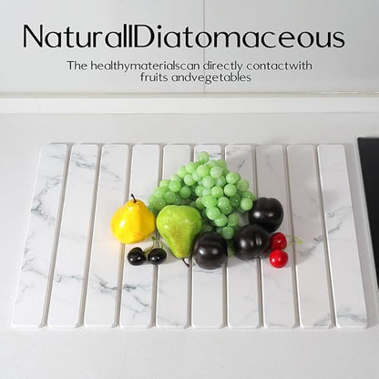 Dish Drying Mats, Large 24x16 Inch Diatomaceous Earth Drying Mat / Fast-Absorbing,Non-Slip Stone Drying Mat For Kitchen Counter / Eco-Friendly for Dishes (White Marble)