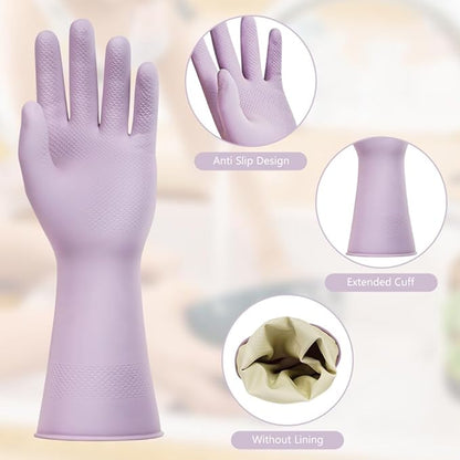 AUAUY Reusable Kitchen Dishwashing Gloves, Rubber Household Cleaning Gloves, Non-Slip Waterproof Dish Glove for Women Men