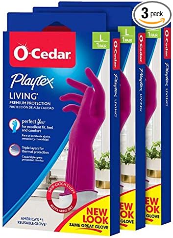 Playtex Living Reuseable Rubber Cleaning Gloves, Premium Protection Reusable Household Gloves, Large (Pack of 3)