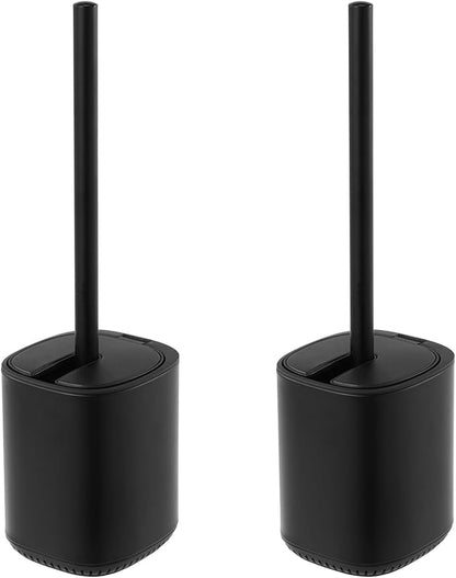 Toilet Brush and Holder Set Durable Toilet Scrubber Sleek Toilet Bowl Brush Stainless Steel Bathroom Toilet Brush Set with Lid Toilet Cleaning Brush 2 Pack