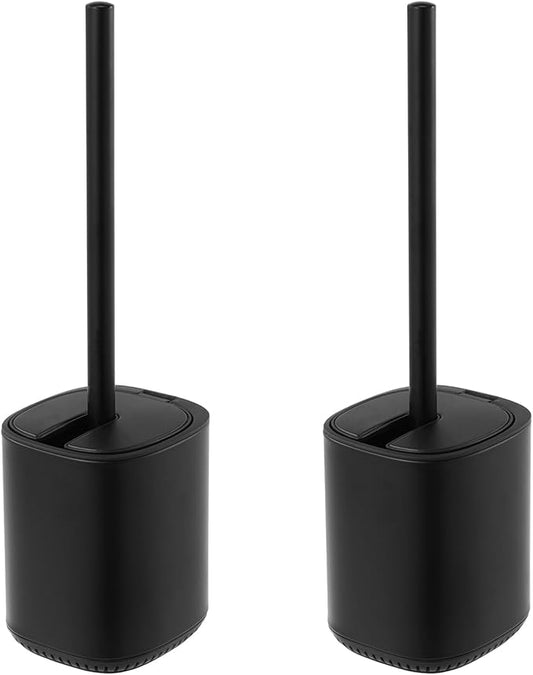 Toilet Brush and Holder Set Durable Toilet Scrubber Sleek Toilet Bowl Brush Stainless Steel Bathroom Toilet Brush Set with Lid Toilet Cleaning Brush 2 Pack