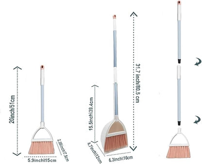 Mini Broom with Dustpan for Kids,Little Housekeeping Helper Set (White+Pink)