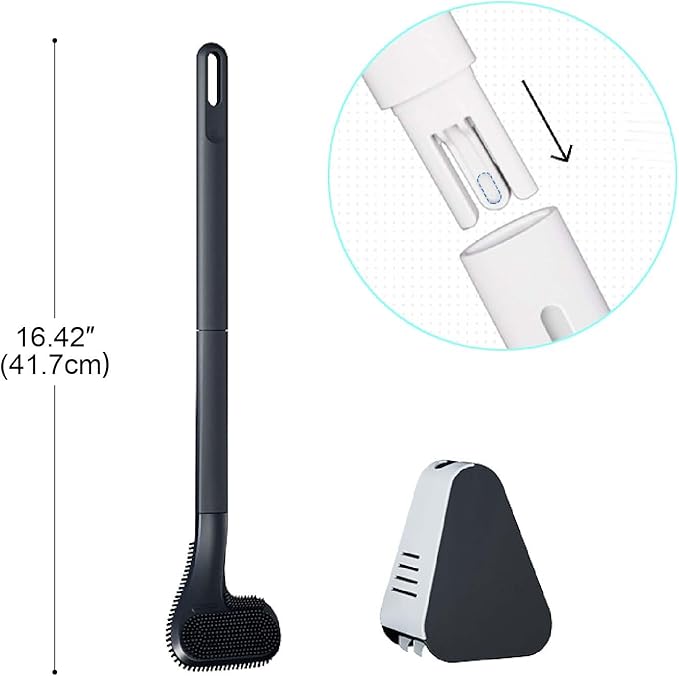 Toilet Brush, Long Handle Golf Toilet Brush with Holder 360° Deep Cleaning Flexible Silicone Toilet Cleaner Brush Wall Mounted for Bathroom (2Pcs Black)