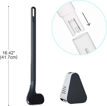 Toilet Brush, Long Handle Golf Toilet Brush with Holder 360° Deep Cleaning Flexible Silicone Toilet Cleaner Brush Wall Mounted for Bathroom (2Pcs Black)