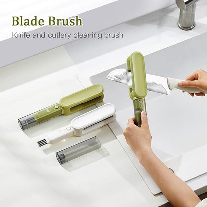 4-in-1 Blade Cleaning Brush with Knife Sharpener, Multi-Functional Dishwashing Brush, U-Shaped Pot Washing Brush, Kitchen Utensil Cleaner, Double-Sided Brush for Dishes(Knive Cleaning Tool)