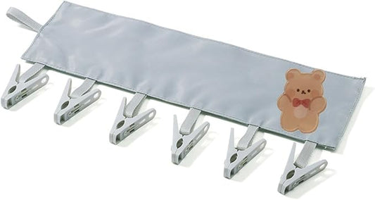 Travel Foldable Hangers Suitcase Drying Rack Sock Clothesline Hotel Laundry Bathroom Towel Hanger with 6 Clips (Gray)