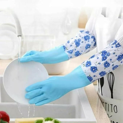 Reusable Waterproof Household Latex Gloves | Ideal for Kitchen Dishwashing, Laundry, Cleaning, Gardening, and Sanitation | 2 Pairs (Blue & Green)