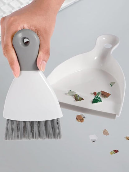 Mini Dustpan and Brush Set Portable Table Top Cleaning Brush and Dustpan Set Dining Table Crumb Sweeper with Soft Bristles Multipurpose Desktop Keyboard Cleaning Tools for Home Office (2, Gray)