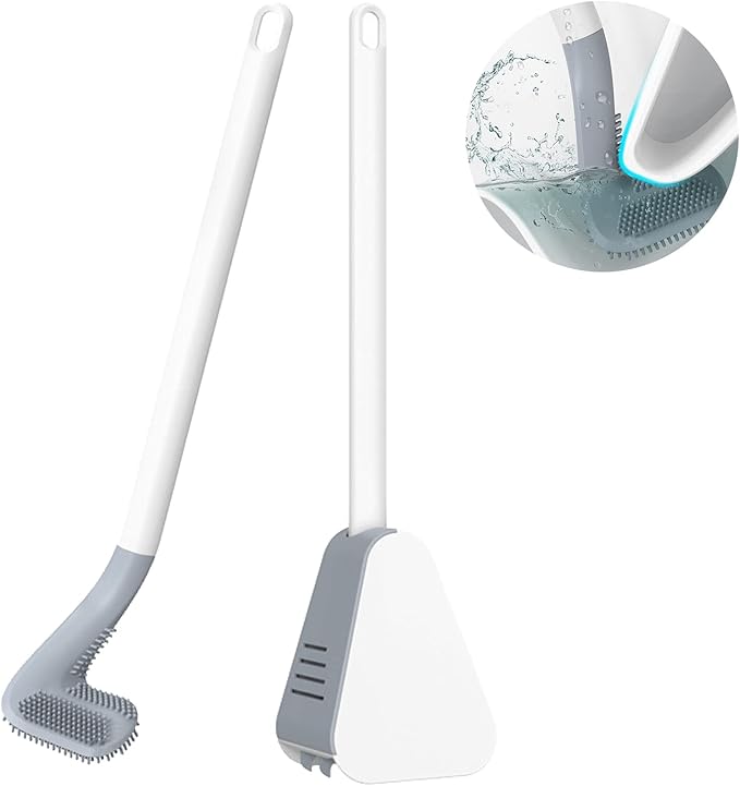 Golf Toilet Brush, Silicone Toilet Brush and Holder Set, Long Handled Toilet Brush, No Dead Corner (White)