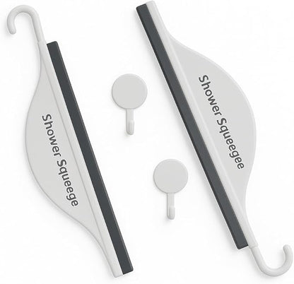 Mini Shower Squeegee for Glass Doors – Small Handy Bathroom, Countertop & Window Cleaner with Rubber Blade and Hook for Tile Walls, Mirrors, Kitchen Sink - Pack of 2
