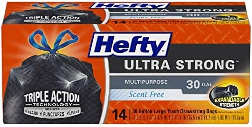 Hefty Ultra Strong Multipurpose Large Trash Bags, Black, Unscented, 30 Gallon 14 Count (Pack of 6)