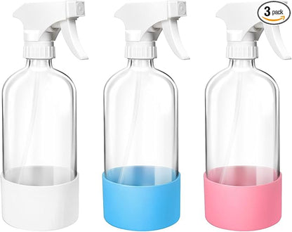 Glass Spray Bottles, 16oz Refillable Containers, Adjustable Spray Nozzles, Spray Bottles for Hair, Solutions, Cleaning, Gardening, Aromatherapy, Pets, Hair -Clear